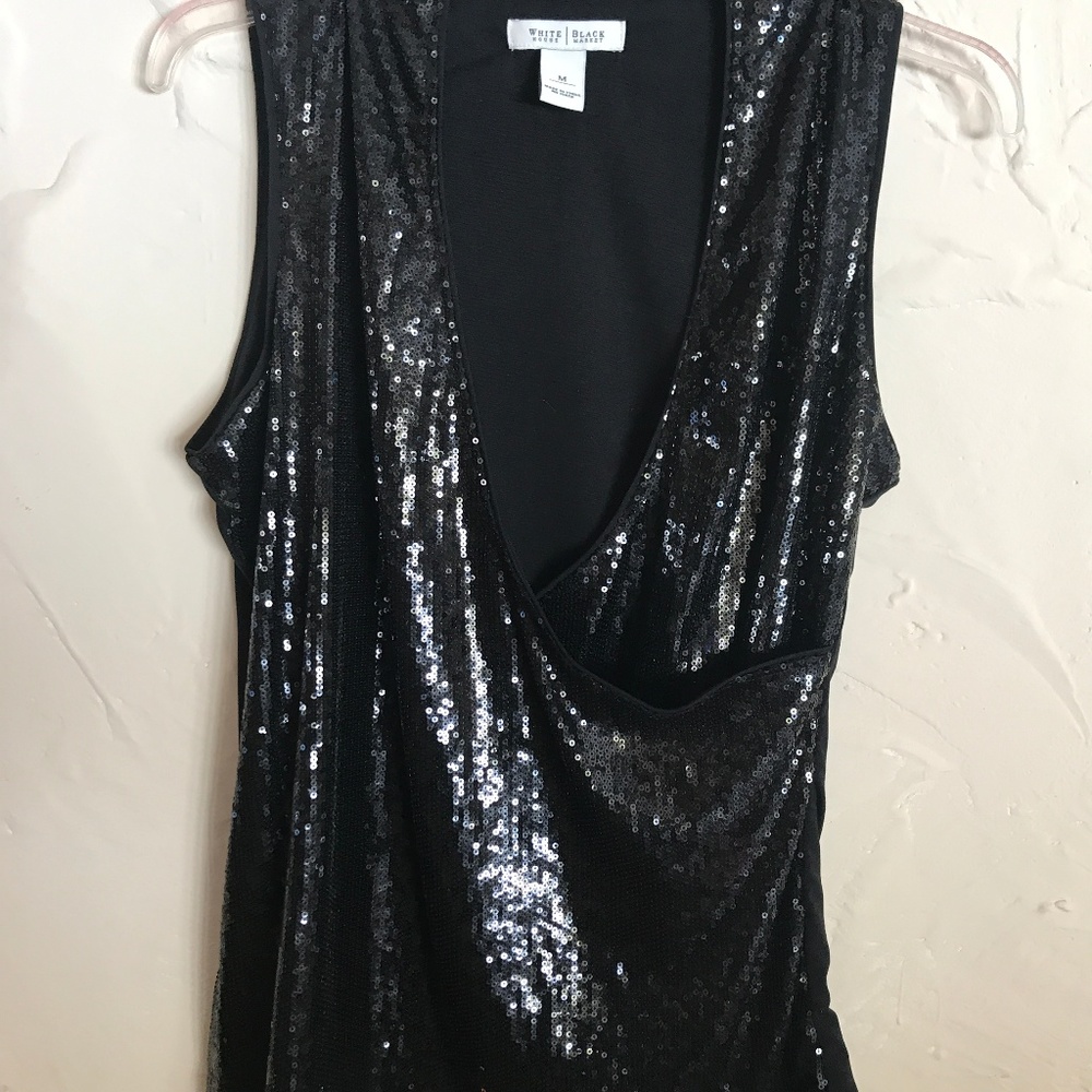 White House Black Market Black Sequin Sleeveless